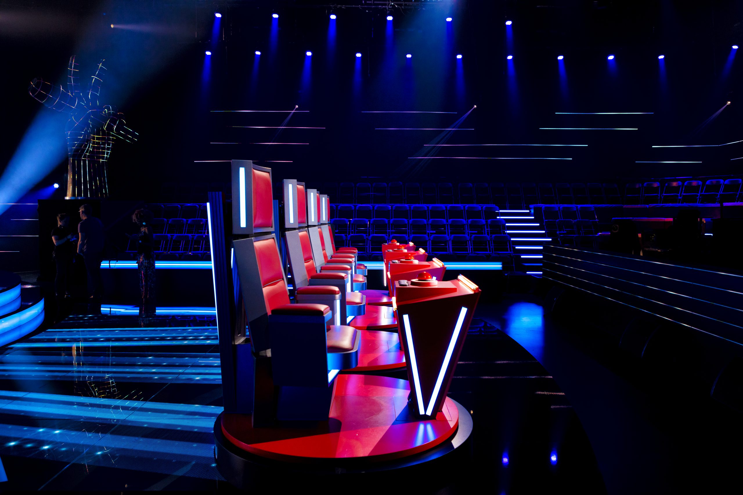 Phlippo Productions licht light audio sound TV show The Voice van Vlaanderen vtm Vilvoorde lege stoelen empty chairs