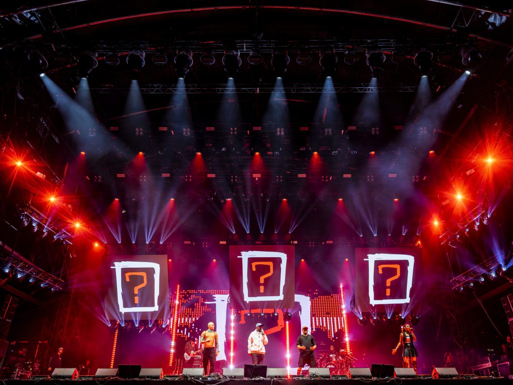 Black Eyed Peas European Summer Tour 2022 stage light screens band movecat Where is the love questionmarks