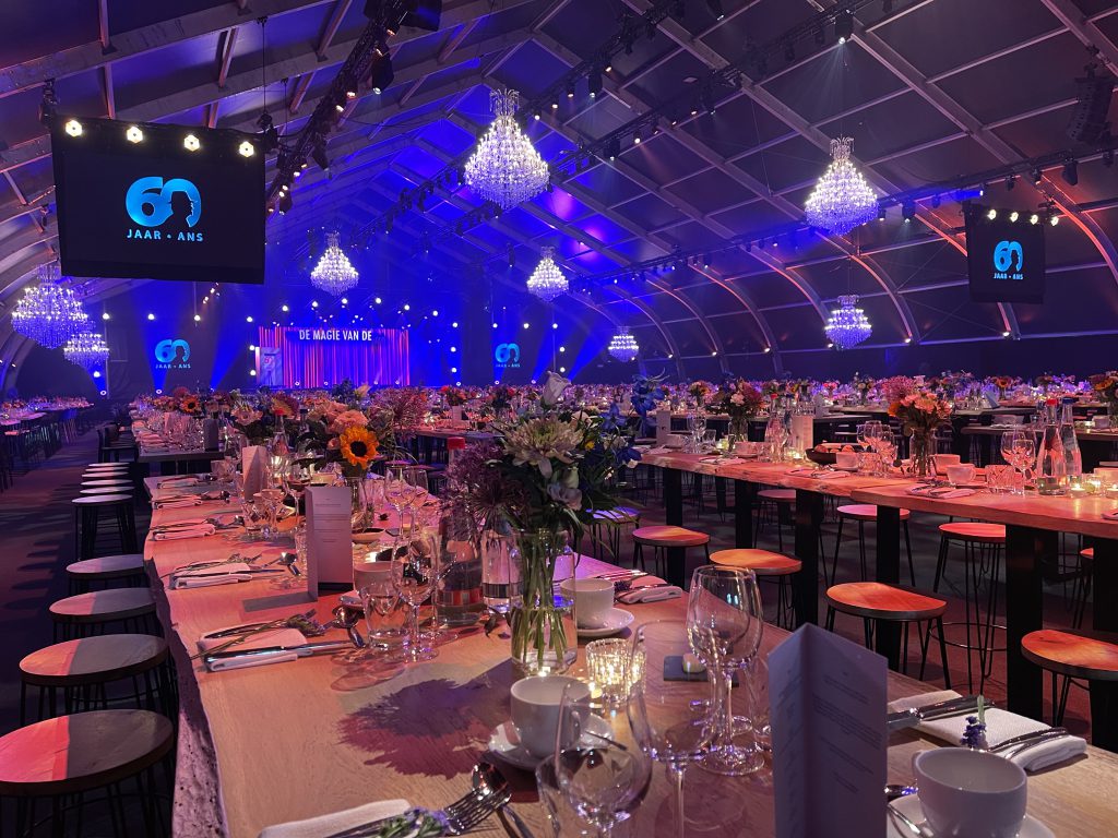 Willy Naessens Group Belgium 60 years celebration corporate event with 4u renting, Phlippo sound and light, picture of the venue