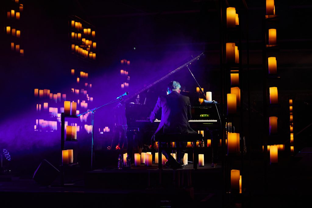 opening inauguration of Palazzo Sidera, new headquarters of Cia-Conad in Forli Italy. Boogies, individually controlled candle lights, show Dardust, Elisa Toffoli